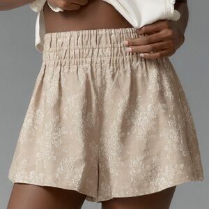 Anthropologie The Somerset Linen Cotton Shorts Taupe Cream SIZE LARGE NEW